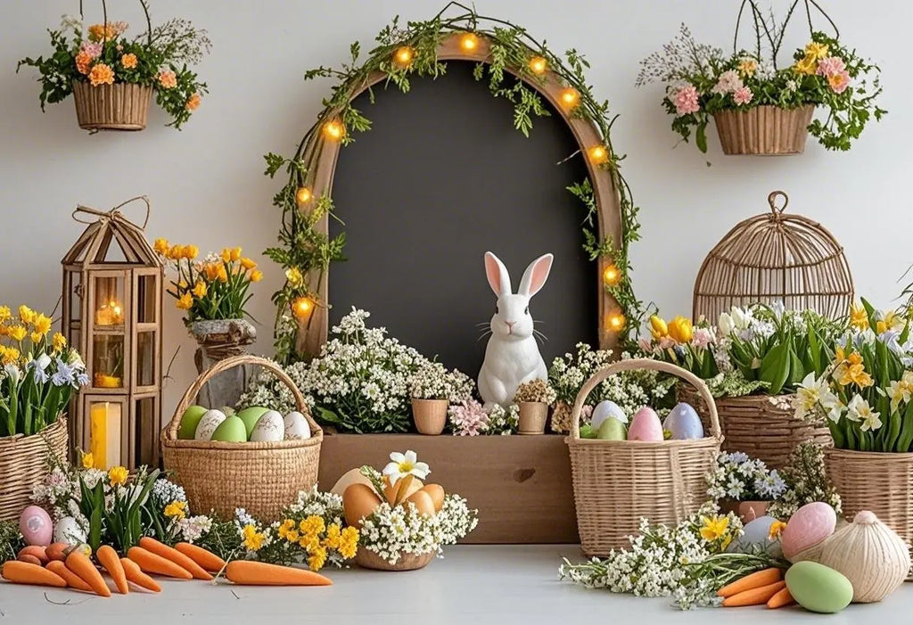 Happy Easter Day Photography Background Blue Wood Board Easter Egg Spring Flower Rabbit Kid Birthday Portrait Photocall Backdrop
