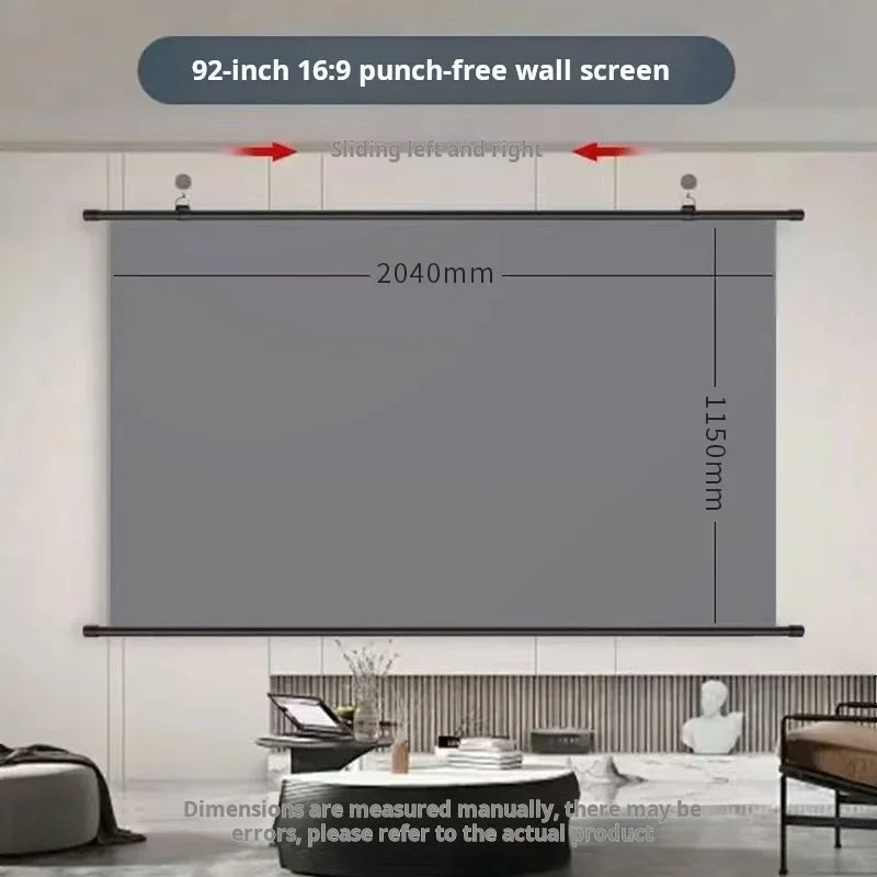 Anti-Light Projector Screen 16:9, Thickened HD Wall Mounted Projection Screen, No-Hole Easy Installation, Wrinkle-Resistant Home