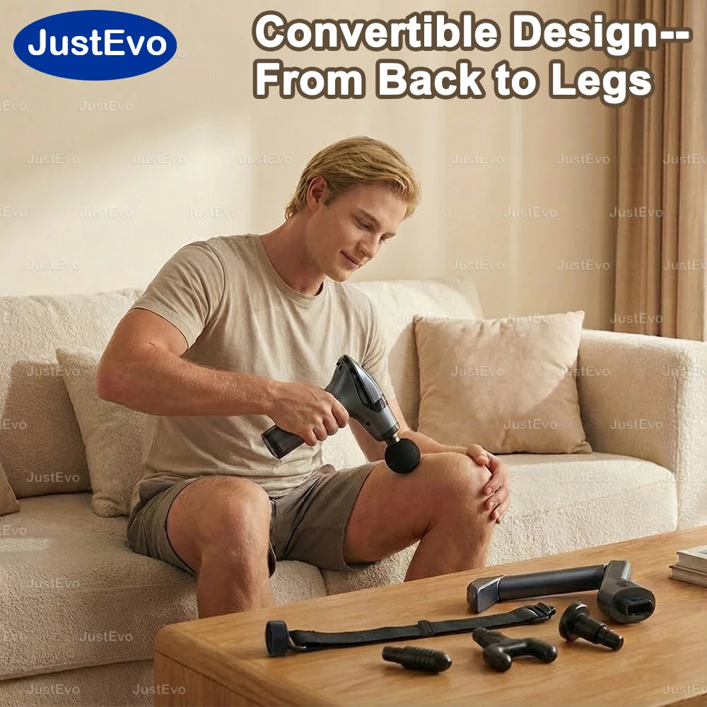 Long Handle Massage Gun Deep Tissue Percussion Back Massager Electric Muscle Soreness Relief Fascia Gun with Belt 4 Heads