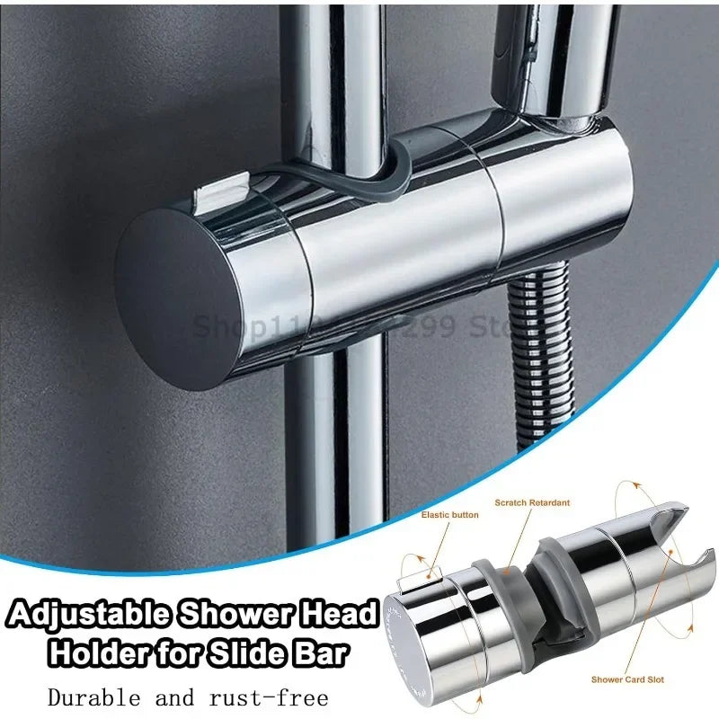 Universal Shower Head Holder Adjustable Showers Head Holder Clamp with Rotation for Bathroom Rail Mounting Shower Head