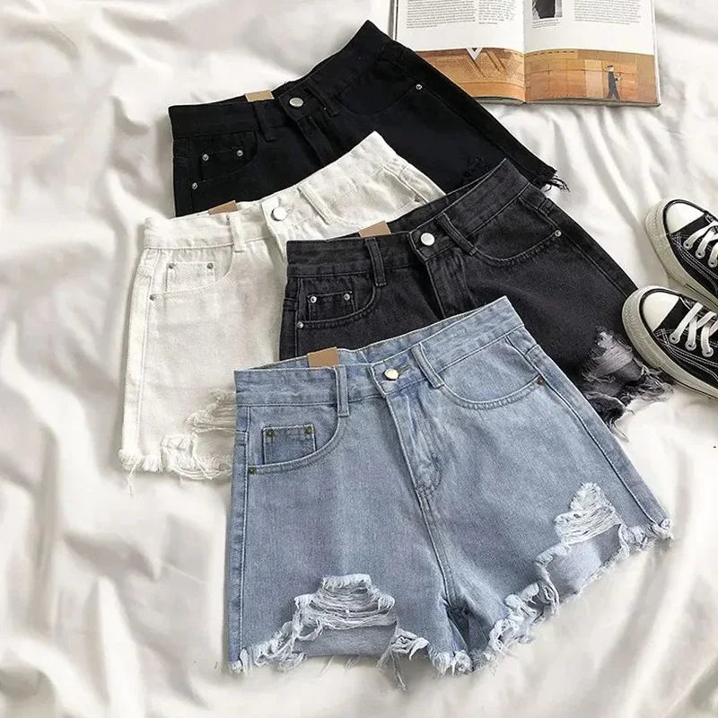 Summer Hot Sale Girls Fashion Denim Shorts Lady Chic Sexy Mini Pants Women Raw Edge High Waist A-line Short Jeans
