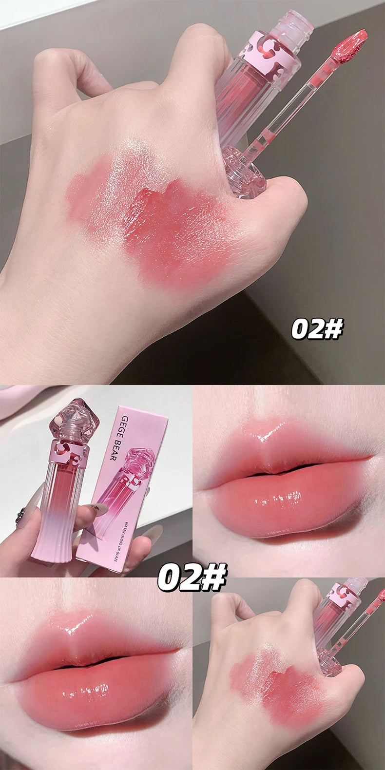 Gege Bear Water Light Lip Llaze Set Mirror Lipstick Lip Gloss, Hydrating Moisturizing, Long Lasting, Gift for Lover