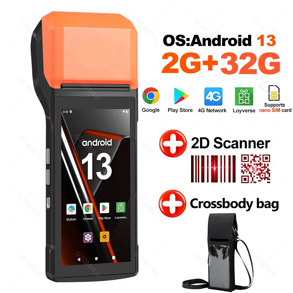 Handheld POS Android 13 Bluetooth Wifi, 2D Barcode Scanner optional, Built-in 58MM Thermal Receipt Printer For Business,Store