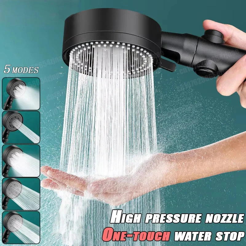 Shower Head 5 Modes Water Saving Adjustable High Pressure Showerhead Handheld Spray Hangable Bathroom Accessories 2026