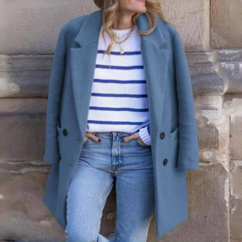 Wool Blends Winter Women's Jacket Lining Elegant Lapel Coat Double Breasted Minimalist Street Women's Jackets