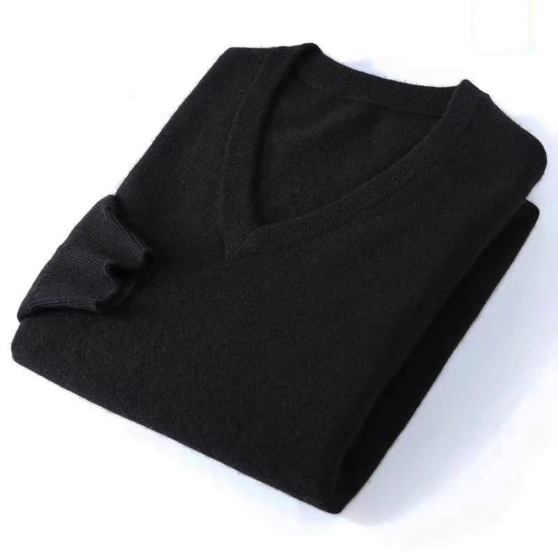 Autumn Men's V Neck Warm Pullover Sweaters Solid Color Slim Casual Sweater Long Sleeve Men's Basic Solid Color Trend Outerwear