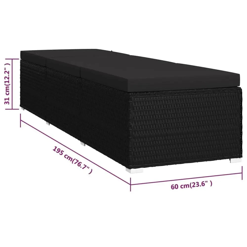3 Piece Patio Sun Loungers with Tea Table Poly Rattan Black Both sides can be customized for comfort, Made from weatherproof PE