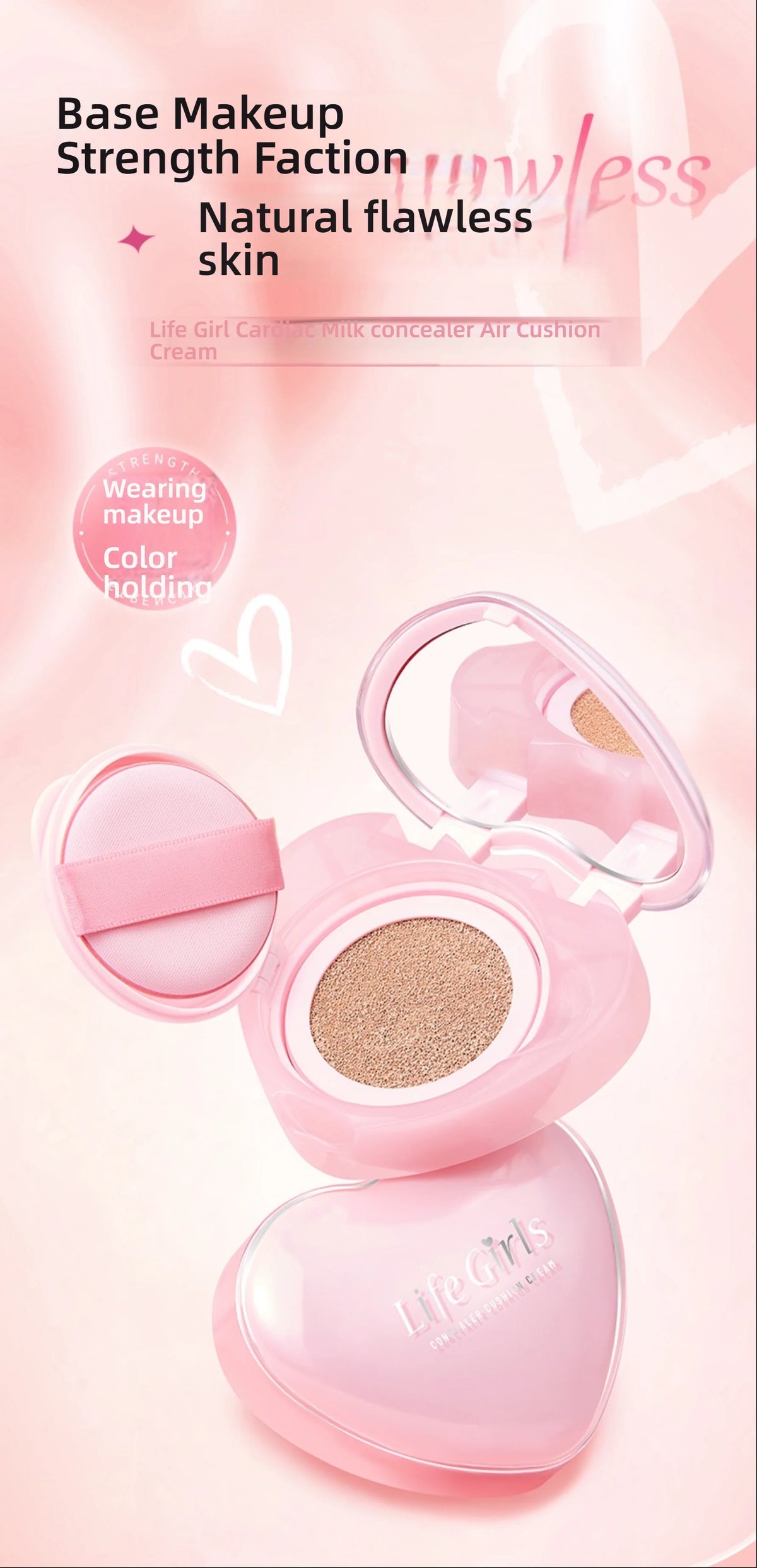 Life Girls Dewy Cushion Foundation 2025 ✦ Milky Hydrating Concealer & Skin Brightener ✦ Transfer-Proof, Buildable Coverage for G