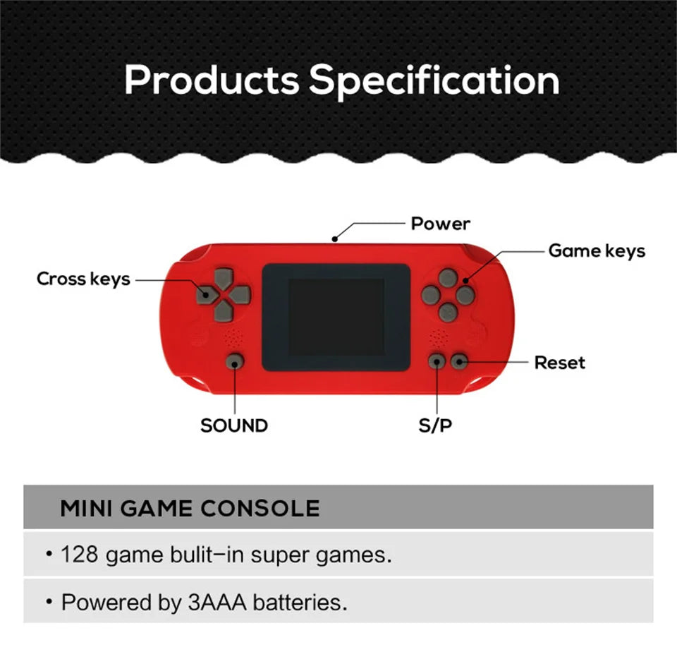 GAMINJA GC31 Retro Mini Handheld Video Game Console Portable TFT Color Screen 8Bit Game Player Built-in 128 Games