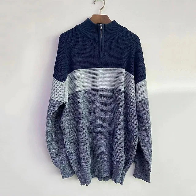 Pullovers Men Knitted Tops Zipper Turn Down Collar Full Sleeve Slim Fit Polo Sweaters Casual Regular Knit Splice Autumn Winter