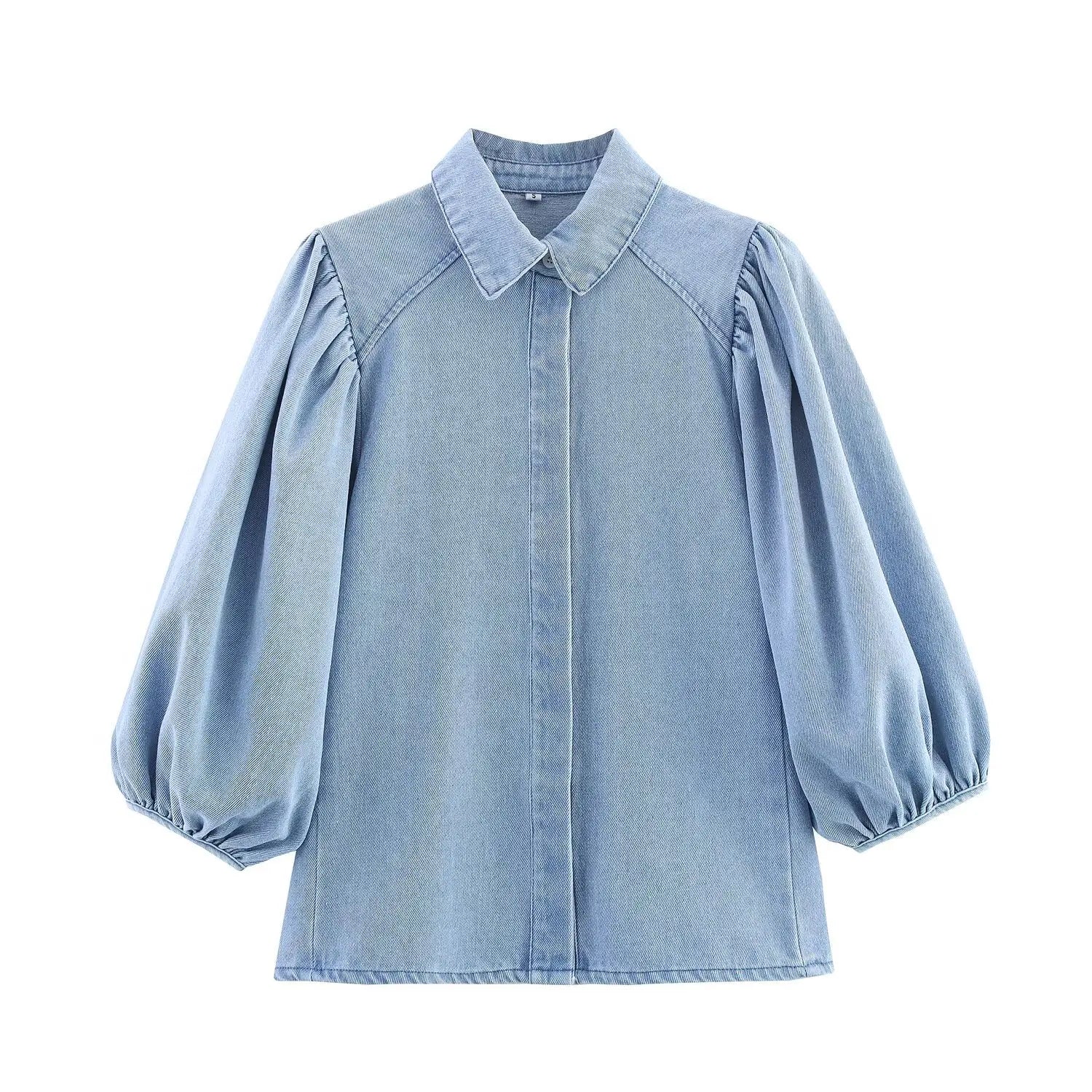 HH Women Summer New Fashion Thin Single-breasted Loose Folds Denim Shirt+High Waist Zipper Pocket Wide-leg Casual Pants Suit