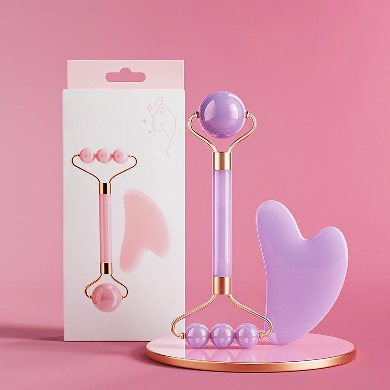 Double Head Facial Massage Roller Eyes Face Lifting Tighten Resin Guasha Board Roller Face Spa Massager Beauty Skincare Tools