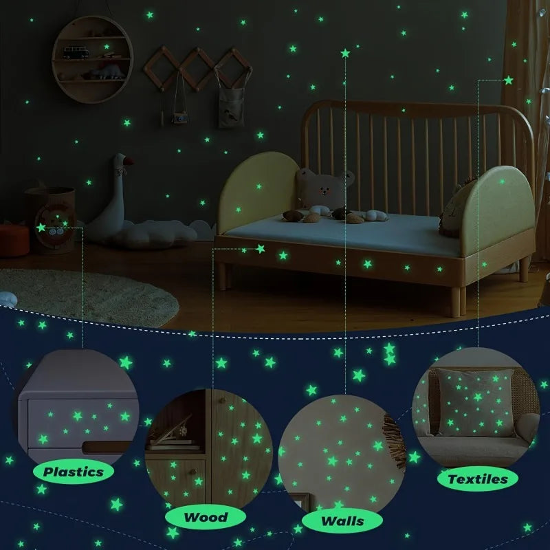 514pcs Glow in the Dark Star Stickers 3D Geometric Patterned Ceiling and Wall Decor for Kids Bedroom Halloween Home Decoration
