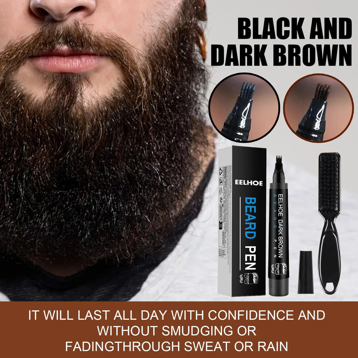 Waterproof Beard Pen Filler Men Moustache Coloring Pen Beard Coloring Filling Enhancer Black Fiber Hair Beard Stuffing Pen Tool