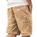 Men's Workwear Shorts Summer Casual Corduroy Loose Elastic Waist Multi-Pocket Leisure Pants Embroidery Retro Style Male Trousers