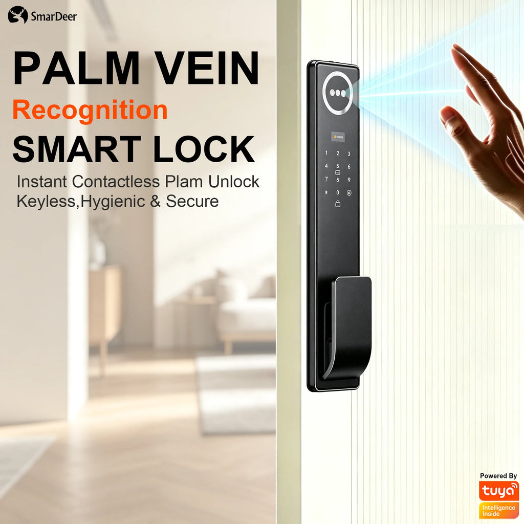 3D Face & Palm Vein Smart Door Lock IP65 Waterproof Tuya Video Call Biometric Fingerprint Electronic Lock for Home Front Door