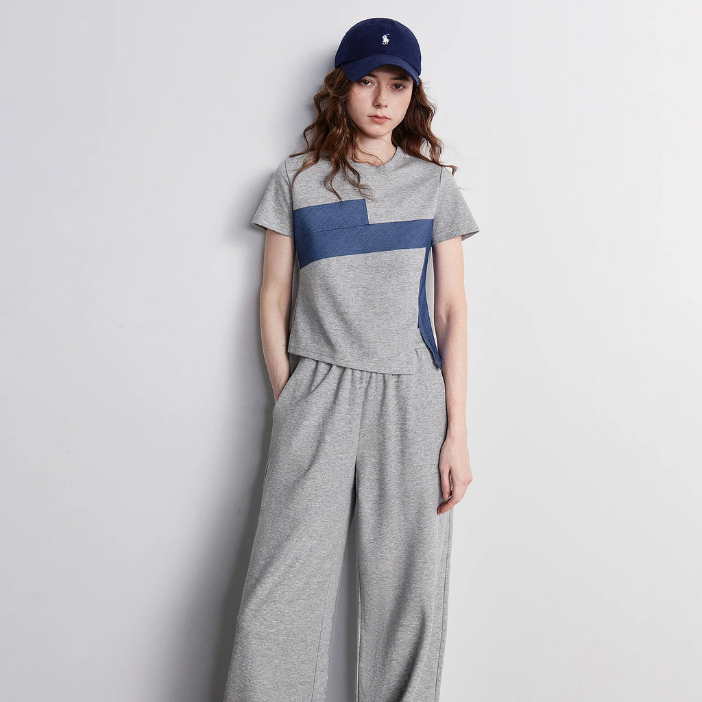 TOYOUTH Women Two Piece Set 2026 Summer New T-Shirt Wide Leg Pants Color Block Splicing Casual Sporty Trendy Outfits
