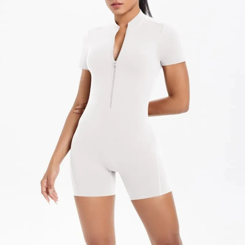 Women's Seamless Yoga Jumpsuits Sports Fitness Zipper Open Back Breathable One-Piece Bodysuits for Gym Running Fitness Workout