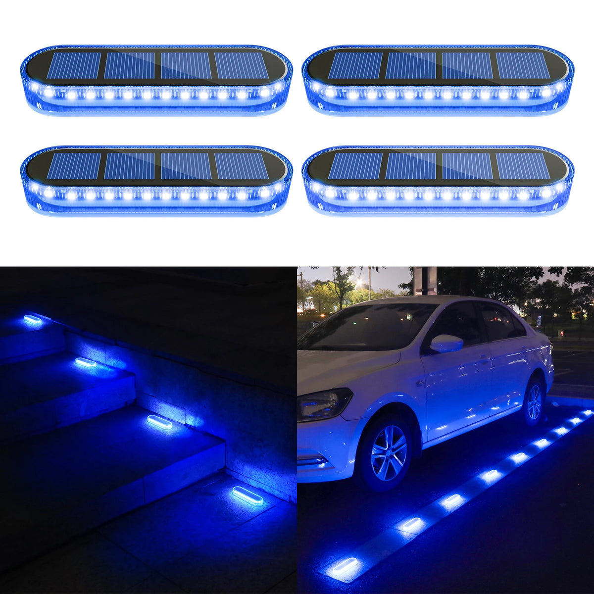 Hot Solar Deck Lights Blue Auto On/OFF Outdoor Waterproof IP68 Led Solar Garden Step Lights for Stairs Fence Yard Patio Pathway