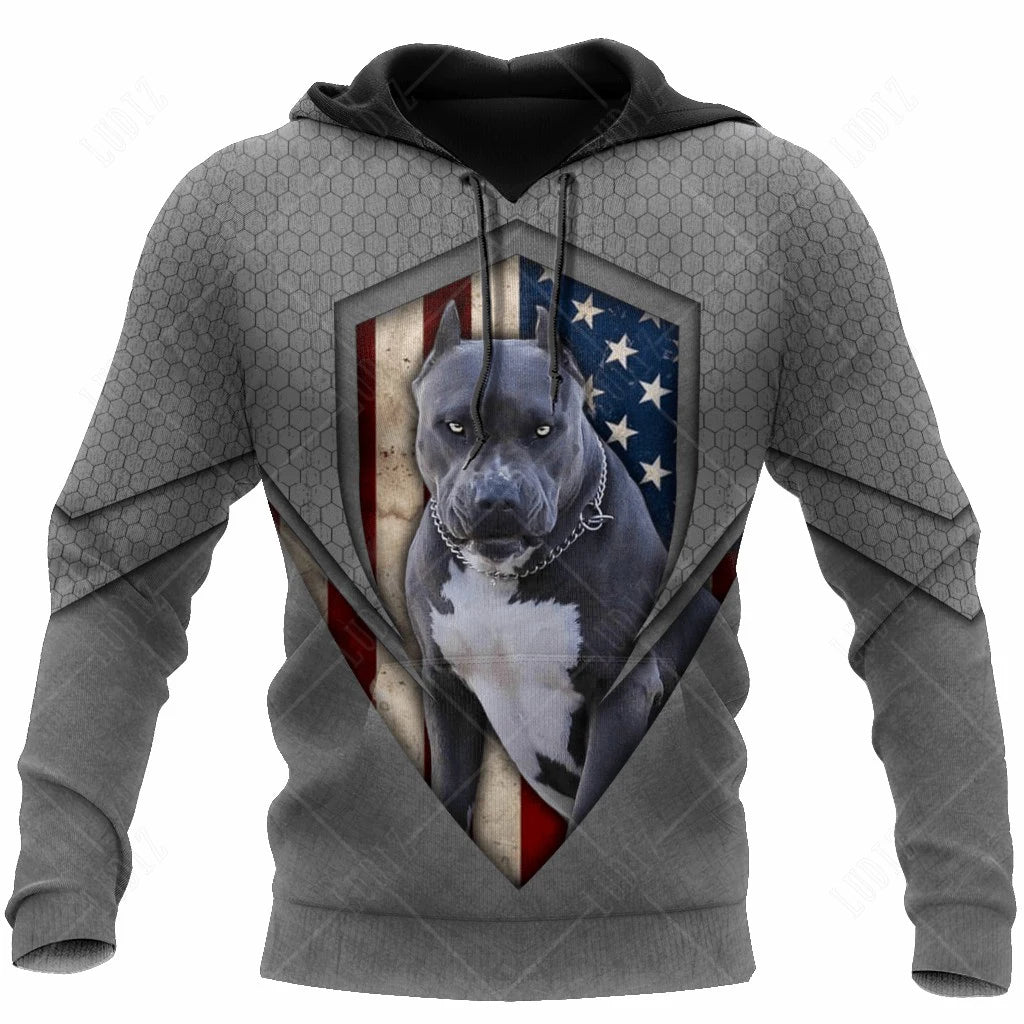 Pet Dog Pitbull Hoodies Men's Hoodie 3D Print Unisex Adult's Tops Autumn Long Sleeve Streetwear Hooded Hoodie For Men Clothing