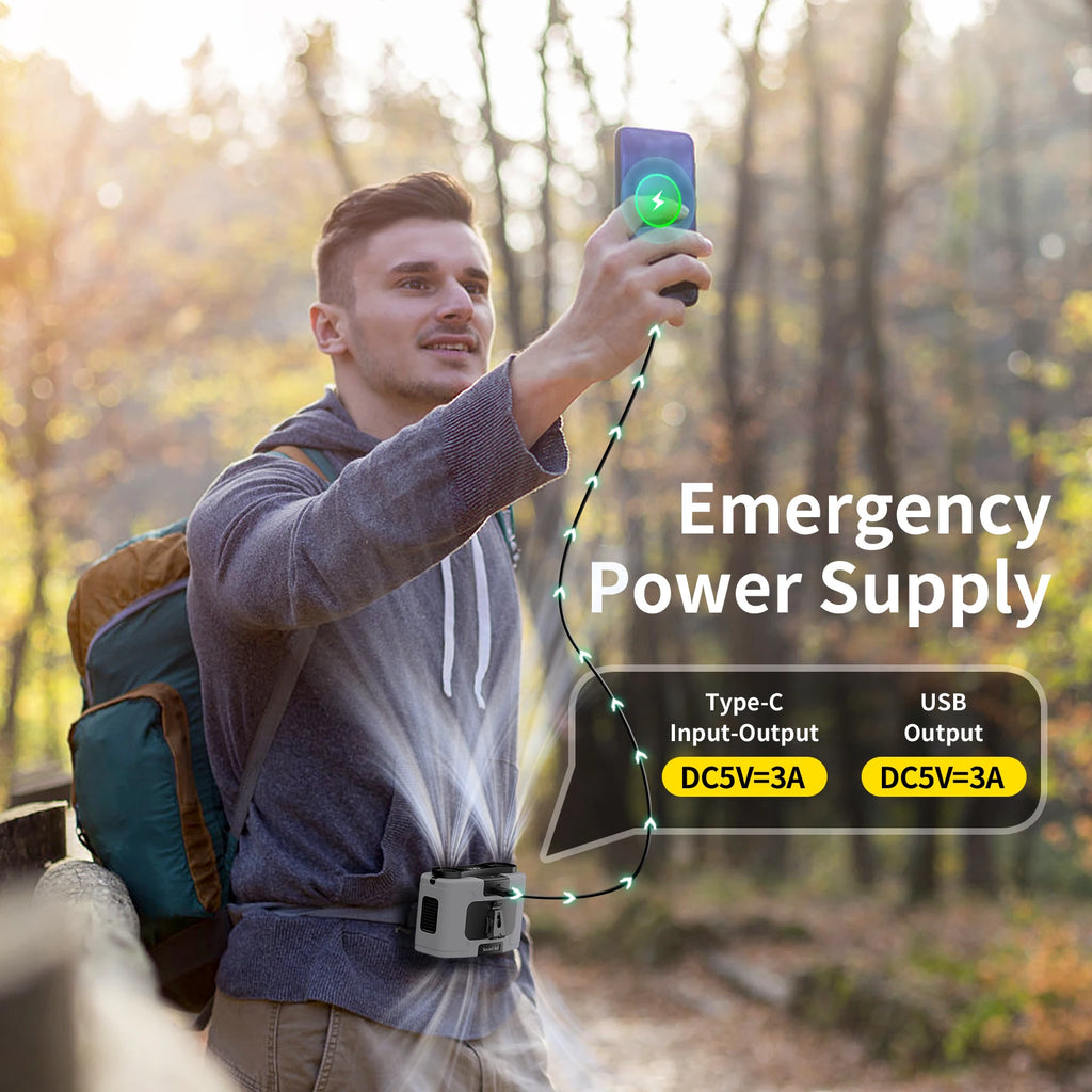 Socool 20000mAh Portable Waist Fan Dual Air Outlet 10 Gear Speeds Outdoor Personal Hanging Neck & Belt Clip Fan with Power Bank