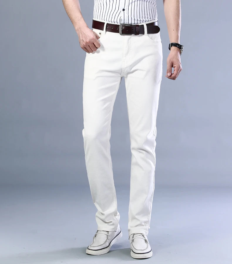 2026 New  Spring Autumn Wine Red Jeans Men Fashion Casual Classic Style Business Straight Fit Soft Trousers Male Advanced Pants