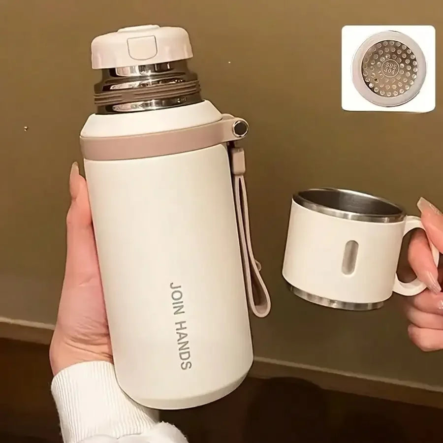 600ml 21 Oz 316 Stainless Steel Insulated Water Bottle, Keep Ice Cold For 24 Hours & Hot For 10 Hours, Leakproof Vacuum Flask With Cup Lid, Portable For Ice Water, Coffee, Travel