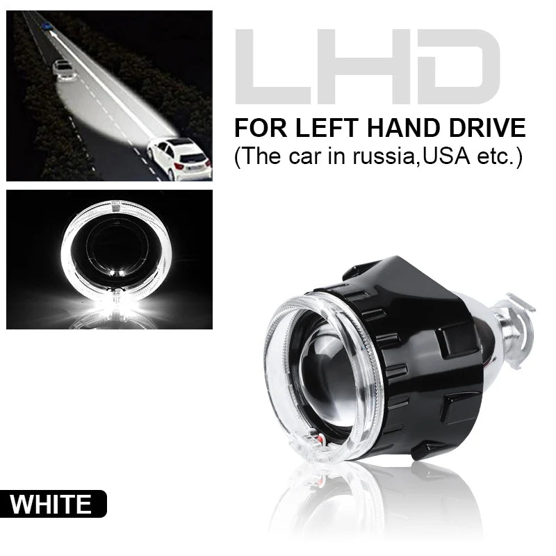 80mm LED White Angel Eyes 2.5 Inch Bi-xenon Headlight Projector Lens H4 H7 Front Head Lamp for Car Offroad Motorcycle DRL Lamp