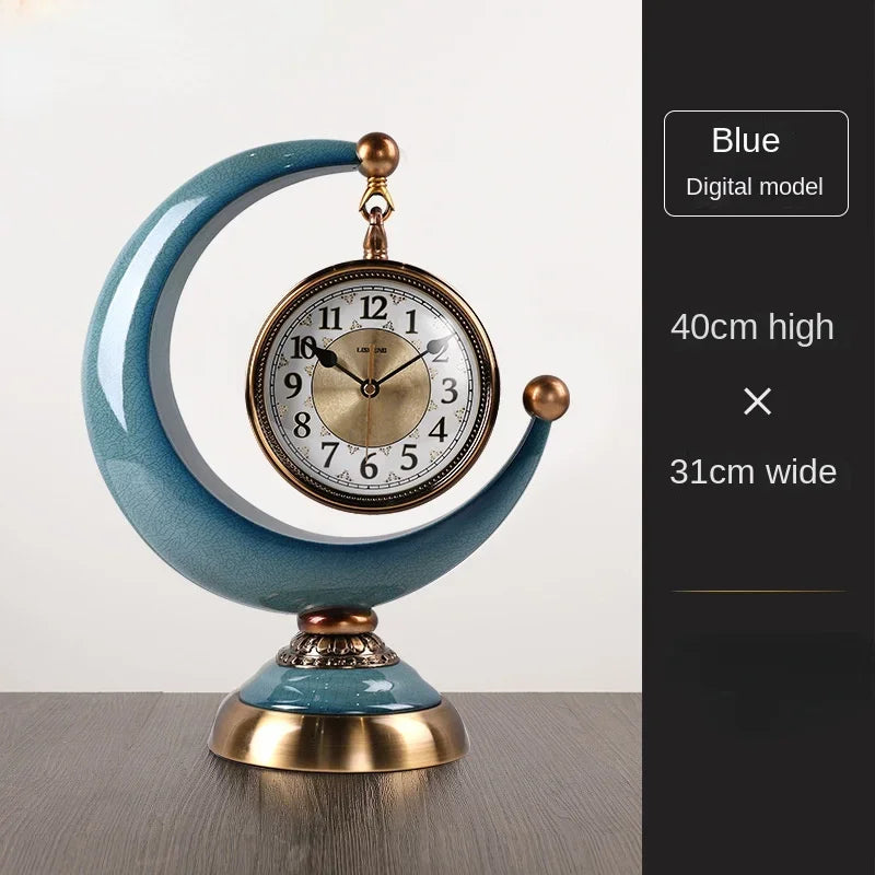 Luxury Mechanical Table Clock Silent Watch Desk Clock Living Room Desktop Retro Moon Table Decoration & Accessories Gift