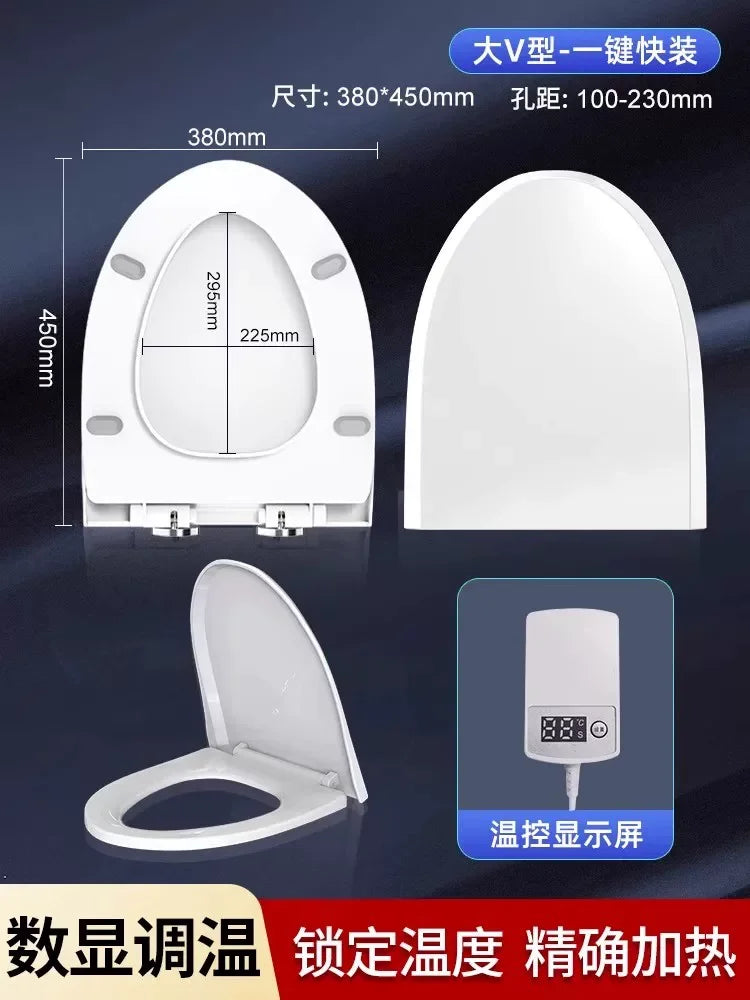 Heated Toilet Seat 4-Level Adjustable Temperature Leakproof Toilet Lid Waterproof U/V Seat Cushion Antibacterial