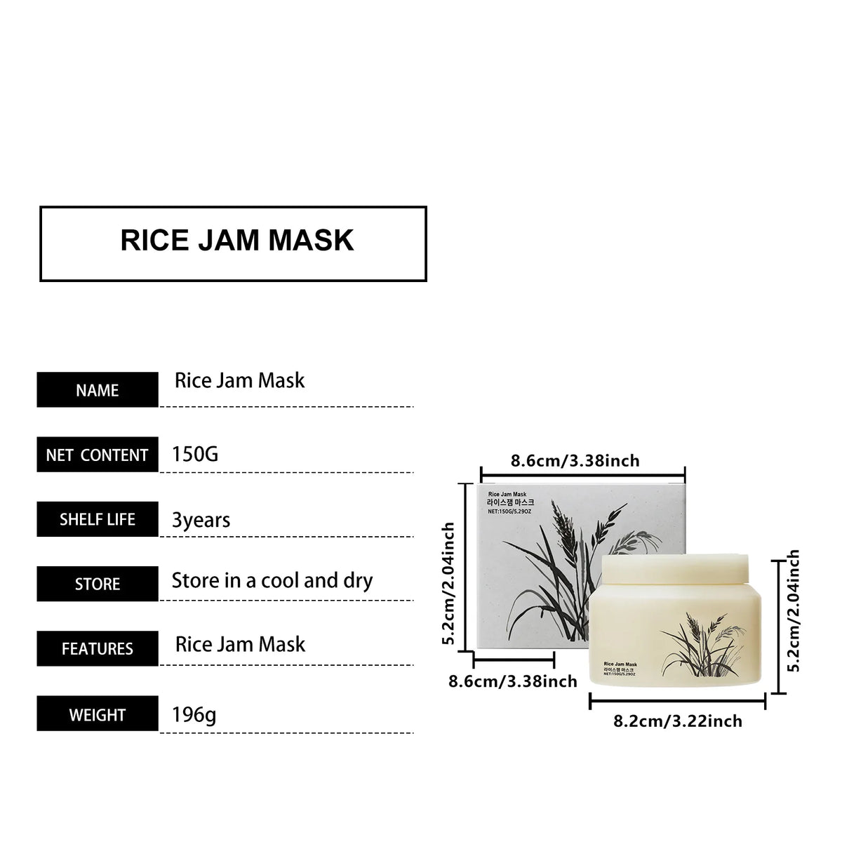 Korean Rice Jam Mask Deep Cleansing & Hydrating Mask Brightening & Firming Treatment for Smooth, Glowing Skin K-Beauty Face Care