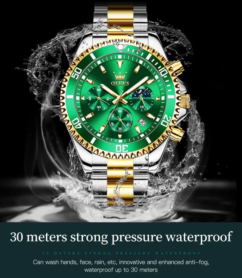 OLEVS 2870 Gold Men Watch Luxury Original Diving Series Men Watch Calendar Moon Phase Chronograph Sport Men Quartz Watch Gift