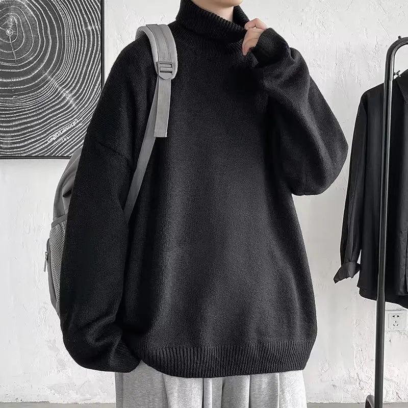 2026 New Autumn Men Turtle Neck Sweater Unisex Casual Loose Fit Trendy Knitted Top Pullovers Outwear Clothing Oversized M-3XL