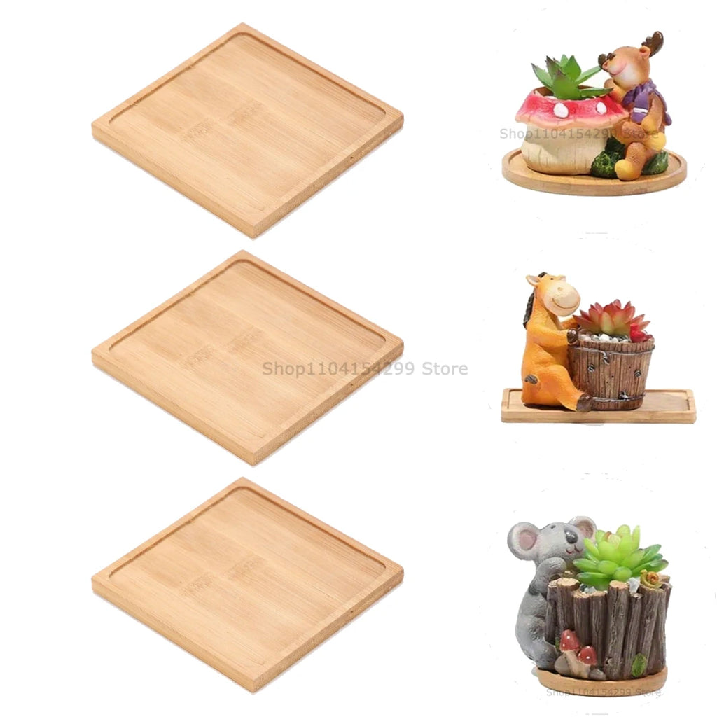 Flower Pot Trays Dish for Plant Vase Bamboo Tray Wooden Bottle Tray Bathroom Shampoo Shower Gel Organizer Jewelry Storage Tray