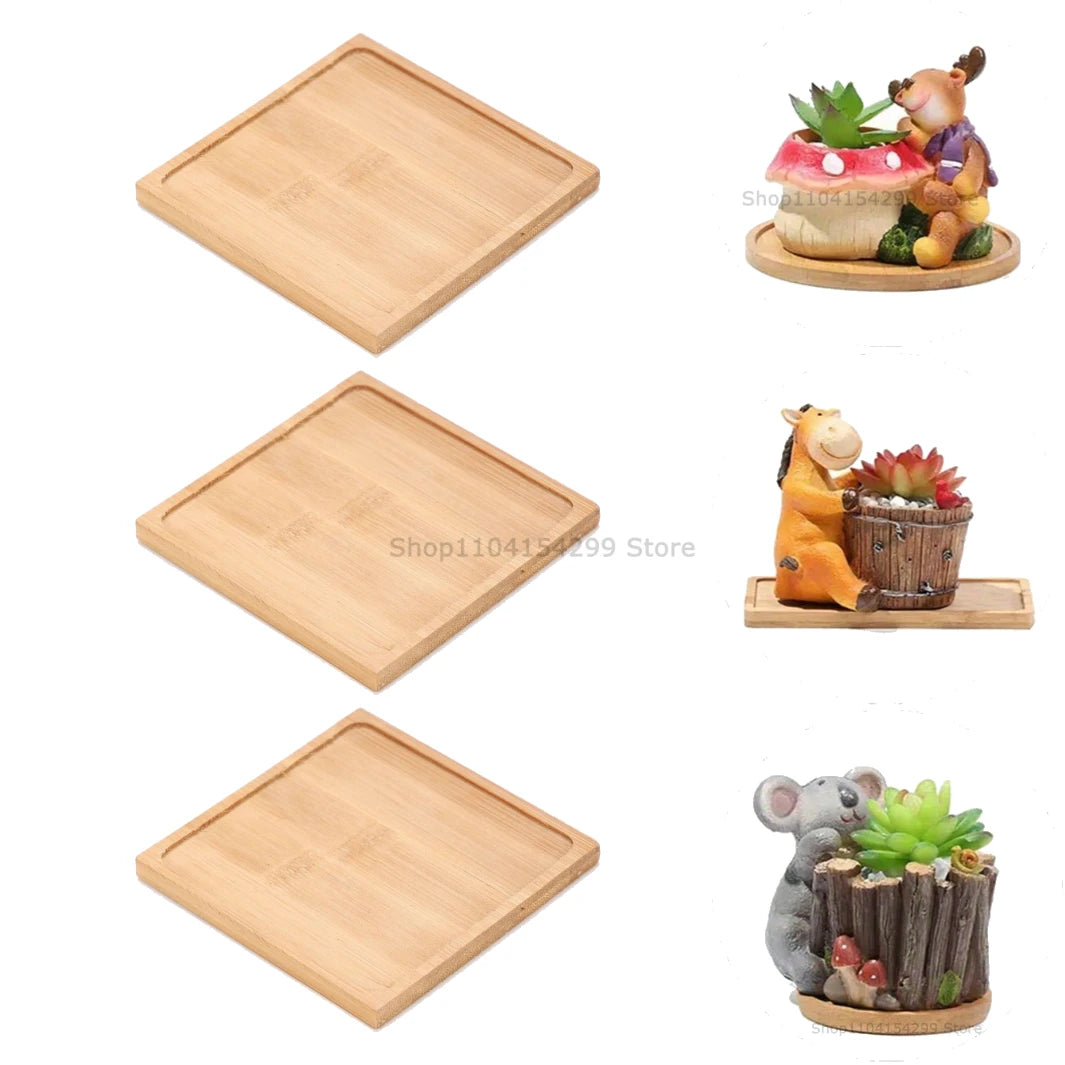 Flower Pot Trays Dish for Plant Vase Bamboo Tray Wooden Bottle Tray Bathroom Shampoo Shower Gel Organizer Jewelry Storage Tray