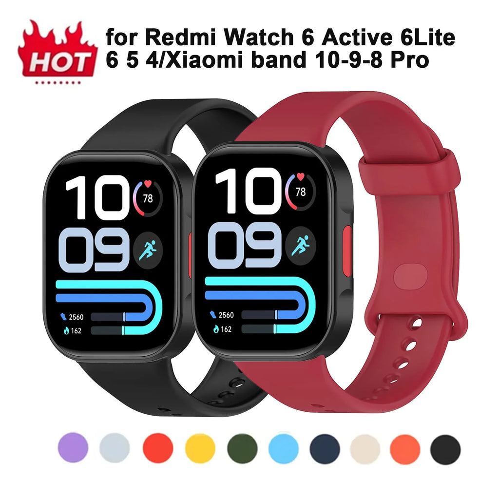 Silicone Strap for Redmi Watch 6 Lite/6Active 5 4 Sport Strap Bracelet for Xiaomi Smart Band 10/9/8 Pro Wristband Accessories