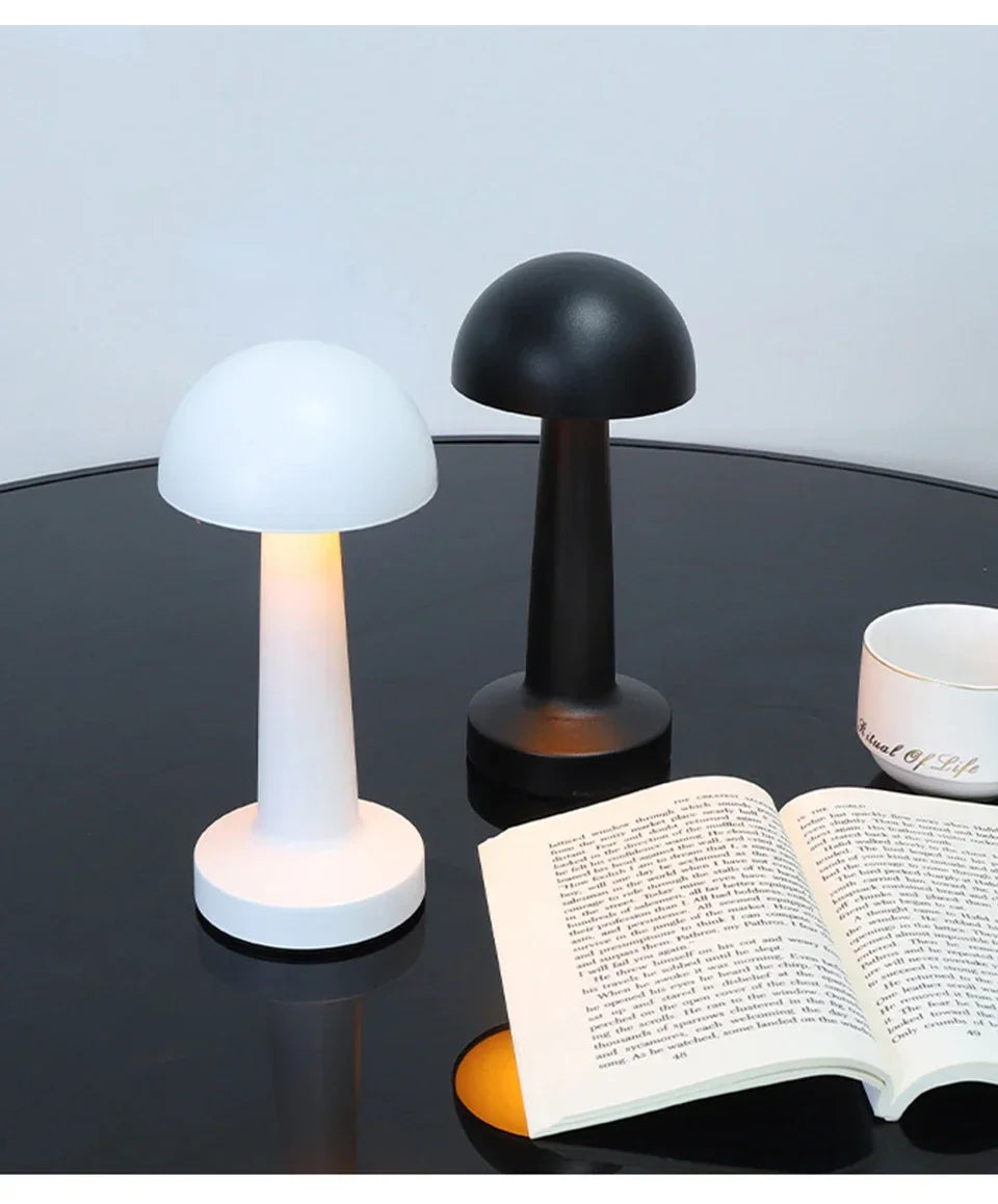Rechargeable Mushroom Table Lamp Cordless LED Night Light Touch Dimmable Bedside Desk Lamp for Bedroom Living Room Home Decor