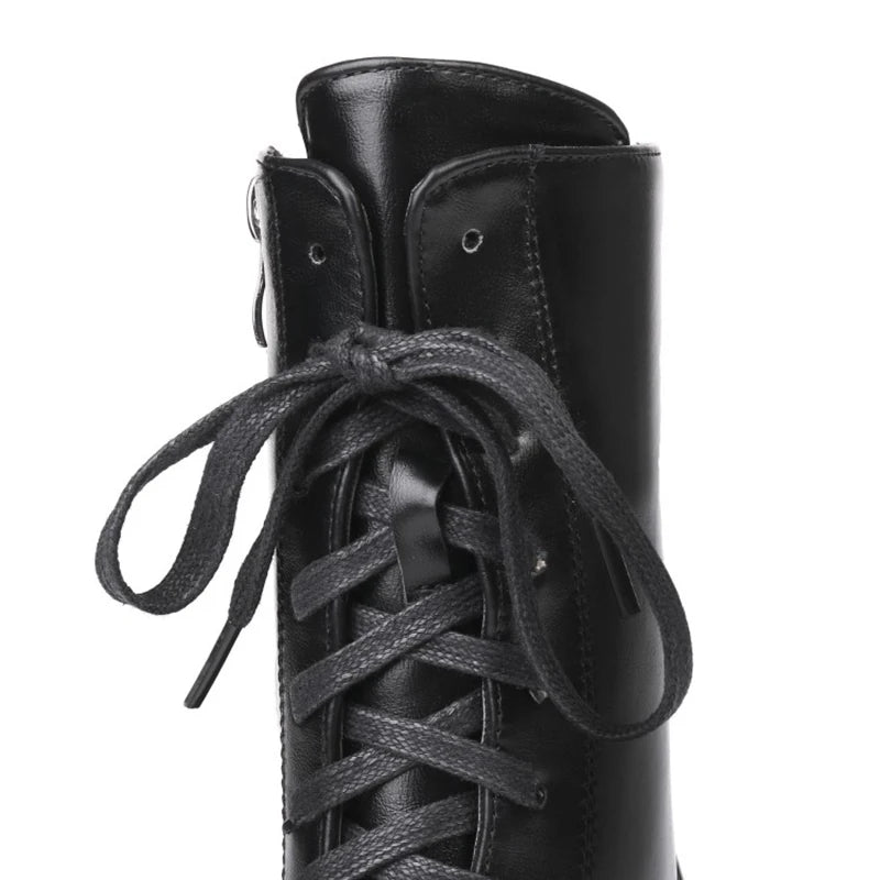 SIMLOVEYO Rubber Lace Up Black Autumn Chunky Boots big size 46 Ankle Boots Women Platform Shoes Ladies shoes women shoes Hot