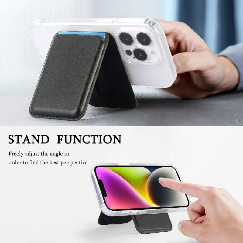Portable Popsockets Magnetic Magsafe Wallet Phone Card Holder Magnetic Attachable Leather Pocket Compatible IPhone Credit Card