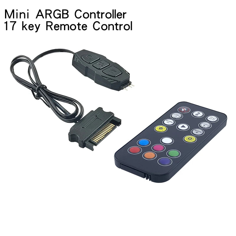 ARGB 5V 3Pin Controller To SATA RGB Remote Mini Controller HUB Adapter RGB Remote Controller for PC Fan Cooling Fan Light Strip