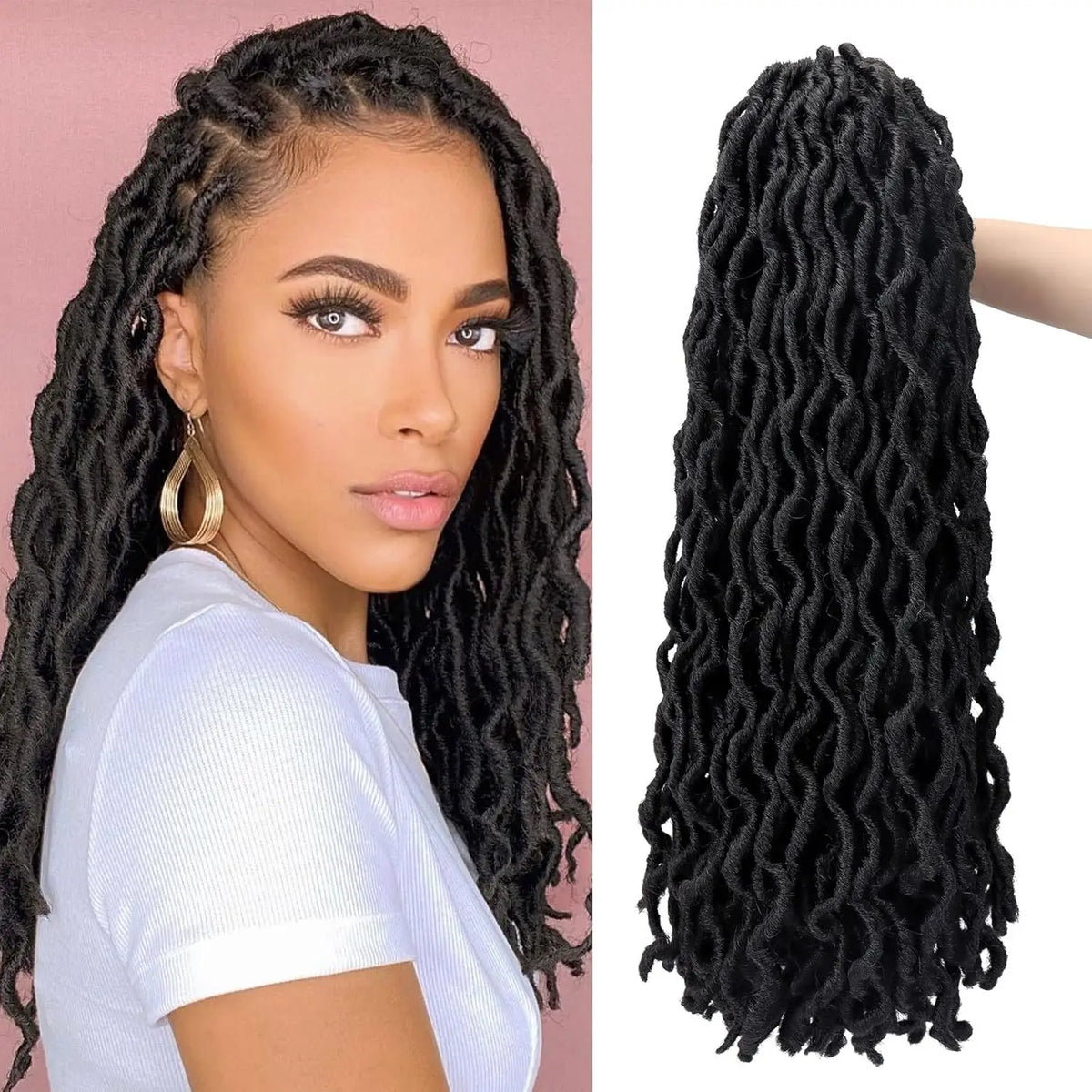 18/24 Inch Goddess Faux Locs Crochet Hair 6 Packs/Lot Soft Gypsy Locs Wavy Crochet Braids Dreadlocks 3 Tone Curly Wavy Synthetic