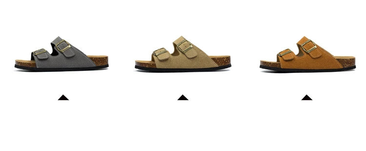 Nubuck Women Cork Slippers Summer Mule Clogs Flats Sandals Slides Casual Beach Couple Double Buckle Soft Shoes Footwear Big Size
