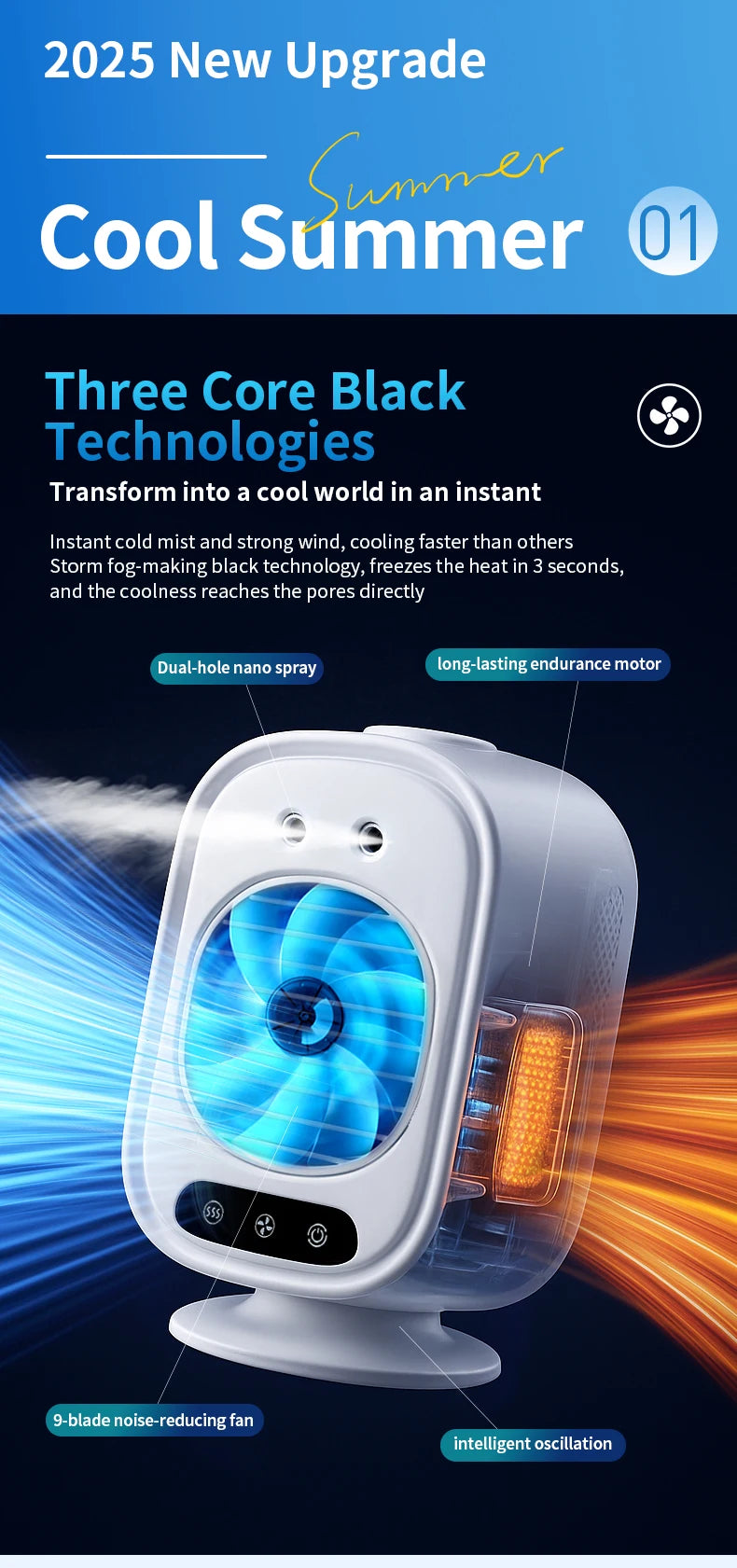2026 New Portable Home Mini Air Conditioner Fan Spray Cooling Humidifier Desktop Mobile Cold Wind Machine