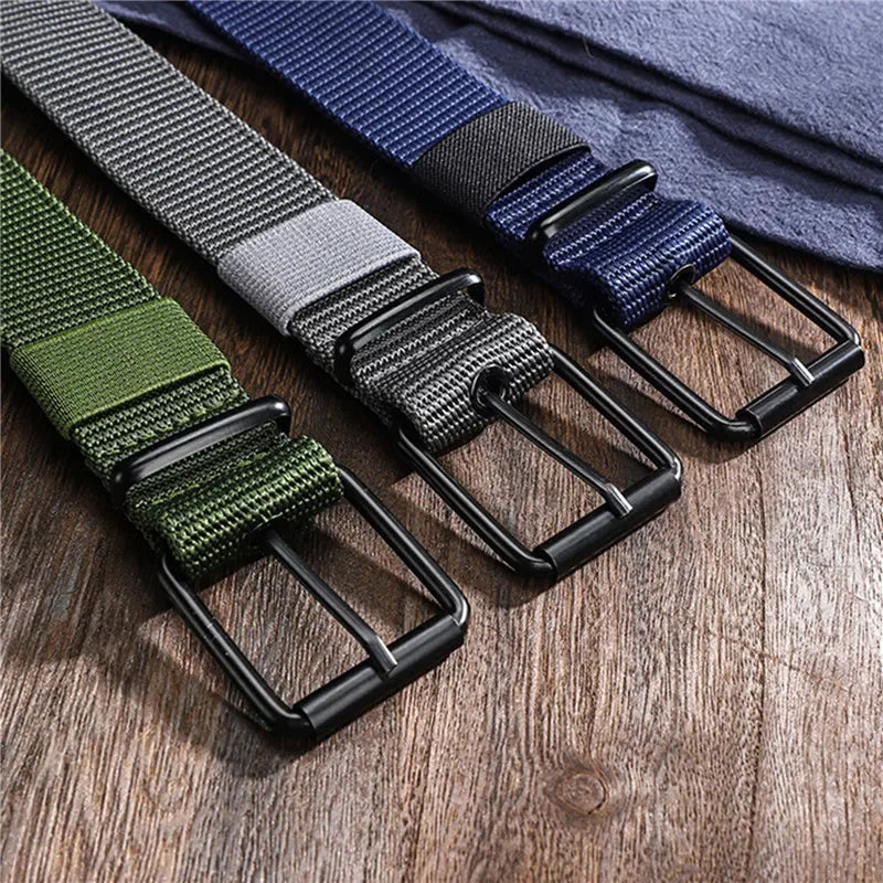 New Men Belt Porous Canvas Pin Buckle Leather Belt Outdoor Sports Belt Women's Trendy Eyelet Belt With Jeans Belt For Men Women