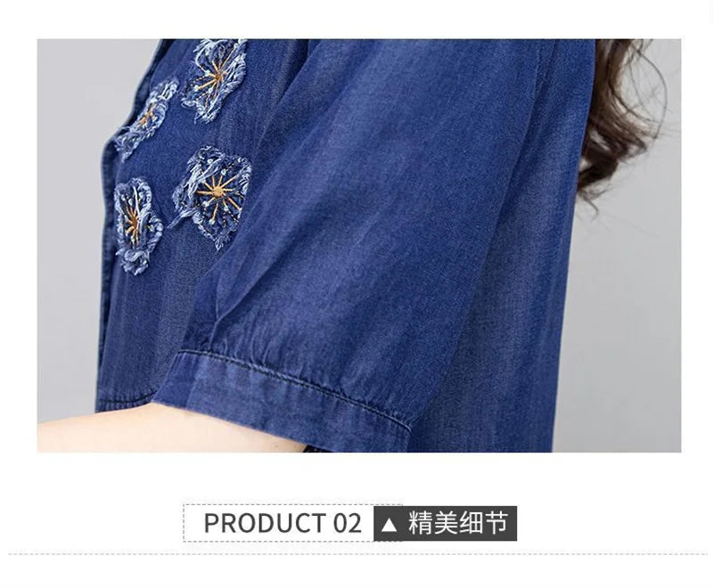 Ethnic Style Denim Wide Leg Pants Sets For Women Spring Summer NEW Embroidery Cowboy Jacket +Jeans Pants Suits Female Outfits