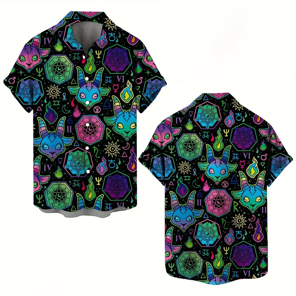 Skull 3D Printed Men's Hawaiian Shirt Street Gothic Style Trendy Vintage Lapel Tops Summer Y2K Casual Short Sleeve Beach Shirt