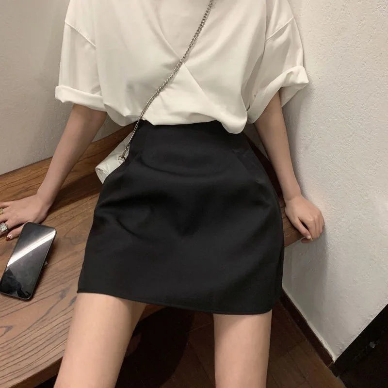 Xpqbb Korean Style White Mini Skirt for Women Streetwear High Wiast Puffy Short Skirts Ladies All-Match Simple A-line Y2K Skirt