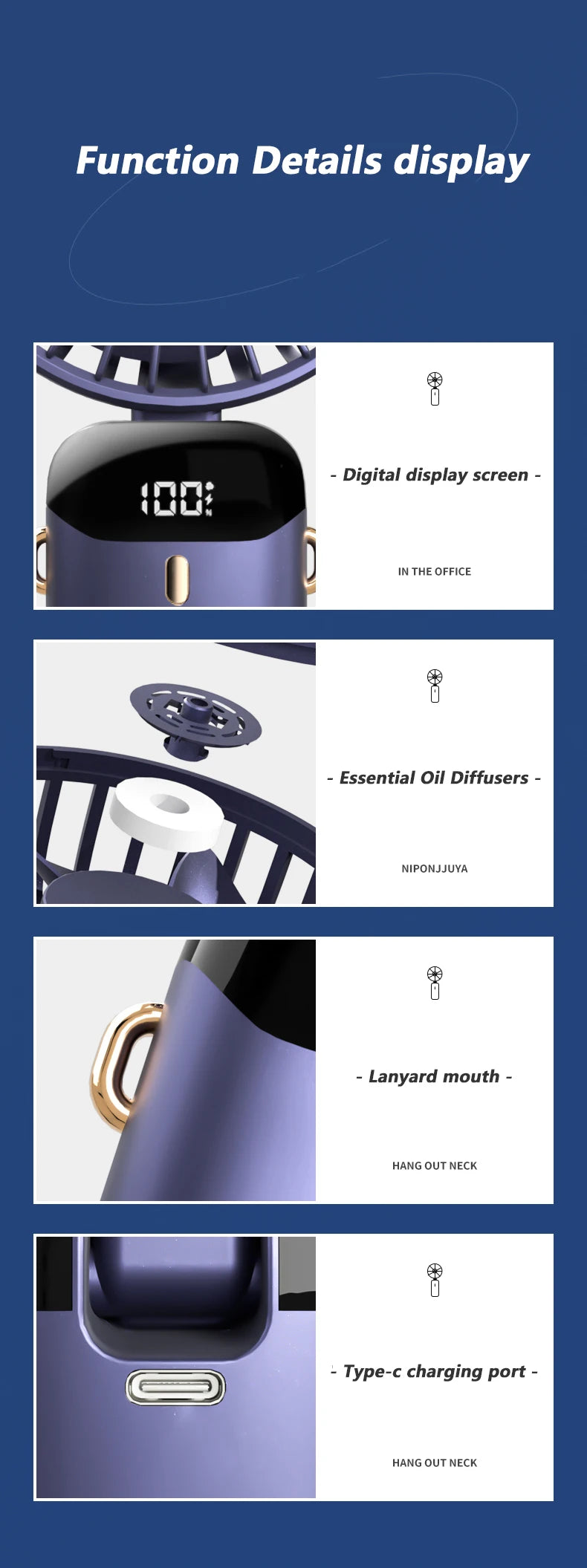 New Portable Hand-Held Fan Office Desktop Multifunctional Folding Double-Headed Small Electric Fan With A Neck Lanyard