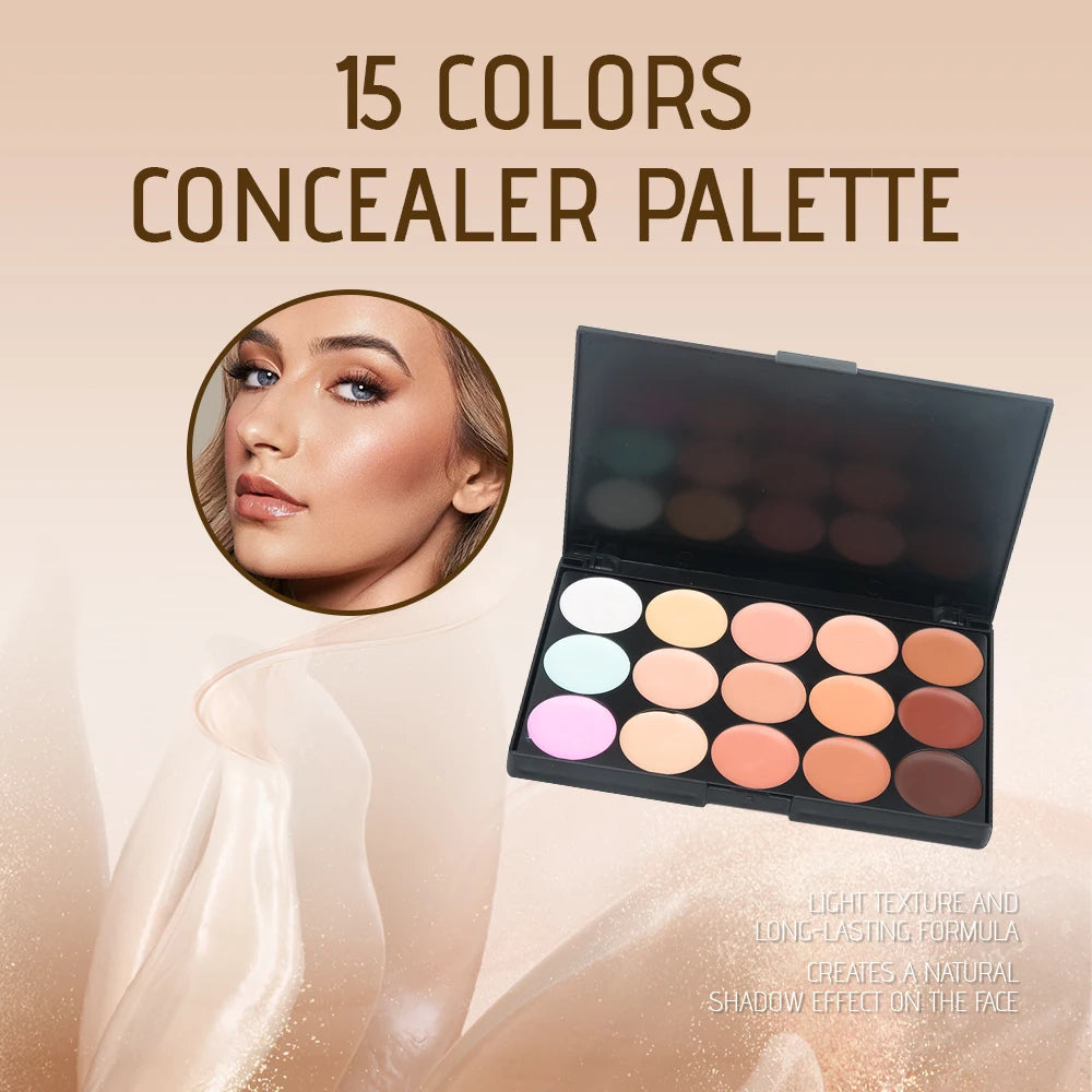 15 Colors Face Concealer Cream Contour Palette,Moisture Cream Makeup Foundation Full Coverage Foundation Covering Perfect Makeup
