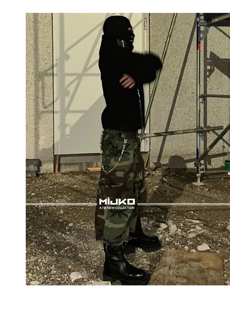 MIJKO Camouflage Work Short Pants Playful Youth Style Casual Loose Fit Cargo Shorts for Active Wear 8486